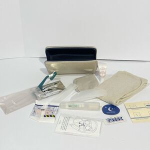 Air France AF Travel Amenity Kit Beige Navy Toiletry Bag Clarins Accessories